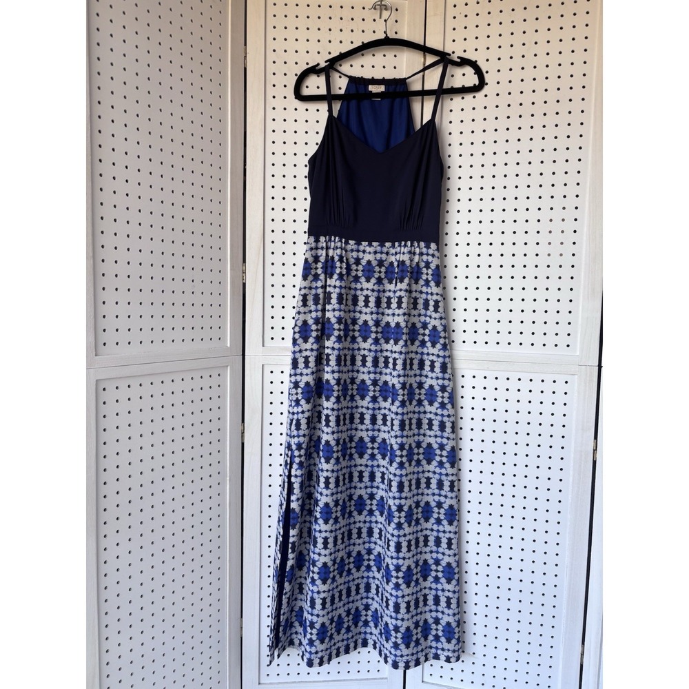 J Crew Women's Maxi Dress 00 Blue Halter Maxi Side Slit‎ Lined